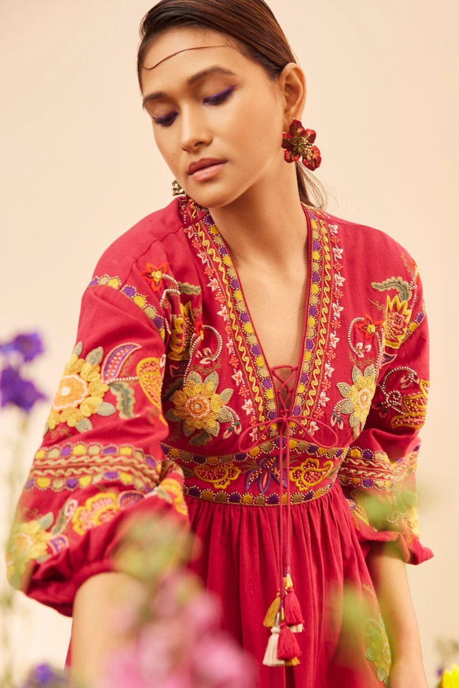 Chandrima Fuchsia Threadwork Midi Dress 3 Chandrima Fuchsia Threadwork Midi Dress - Image 3