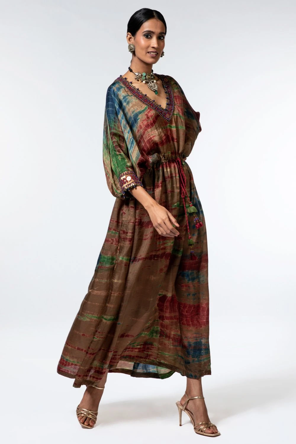 CAPISVIRLEO Multicoloured Tie Dye Kaftan Dress 2 CAPISVIRLEO Multicoloured Tie Dye Kaftan Dress - Image 2