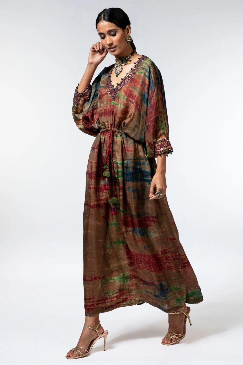 CAPISVIRLEO Multicoloured Tie Dye Kaftan Dress 3 CAPISVIRLEO Multicoloured Tie Dye Kaftan Dress - Image 3