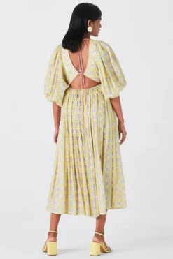 Little Things Yellow Printed Dress With Balloon Sleeves -Inca Clothing Shop 209lt1 5 1