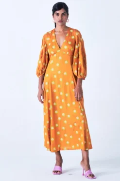 Little Things Orange Floral Printed Dress