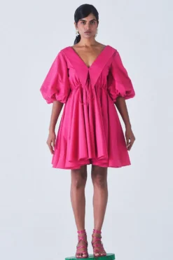 Little Things Hot Pink Dress With Balloon Sleeves