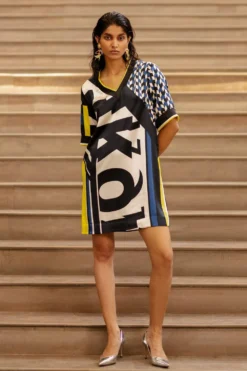 AK-OK By Anamika Khanna Sporty Script Printed Short Dress -Inca Clothing Shop 2108akok182 3