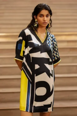 AK-OK By Anamika Khanna Sporty Script Printed Short Dress -Inca Clothing Shop 2108akok182 4