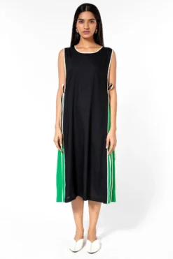 Bodice Green Pleated Shift Dress