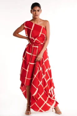 Stephany Red One Shoulder Tie Dye Dress -Inca Clothing Shop 212std 0100825 2
