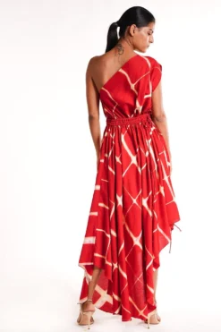 Stephany Red One Shoulder Tie Dye Dress -Inca Clothing Shop 212std 0100825 4