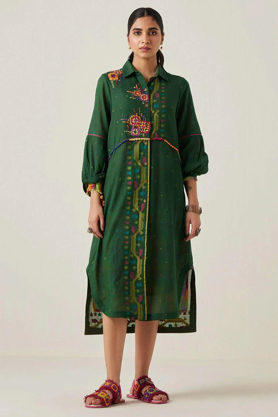 Sunira Designs Green Gulzaar Shirt Dress 2 Sunira Designs Green Gulzaar Shirt Dress - Image 2