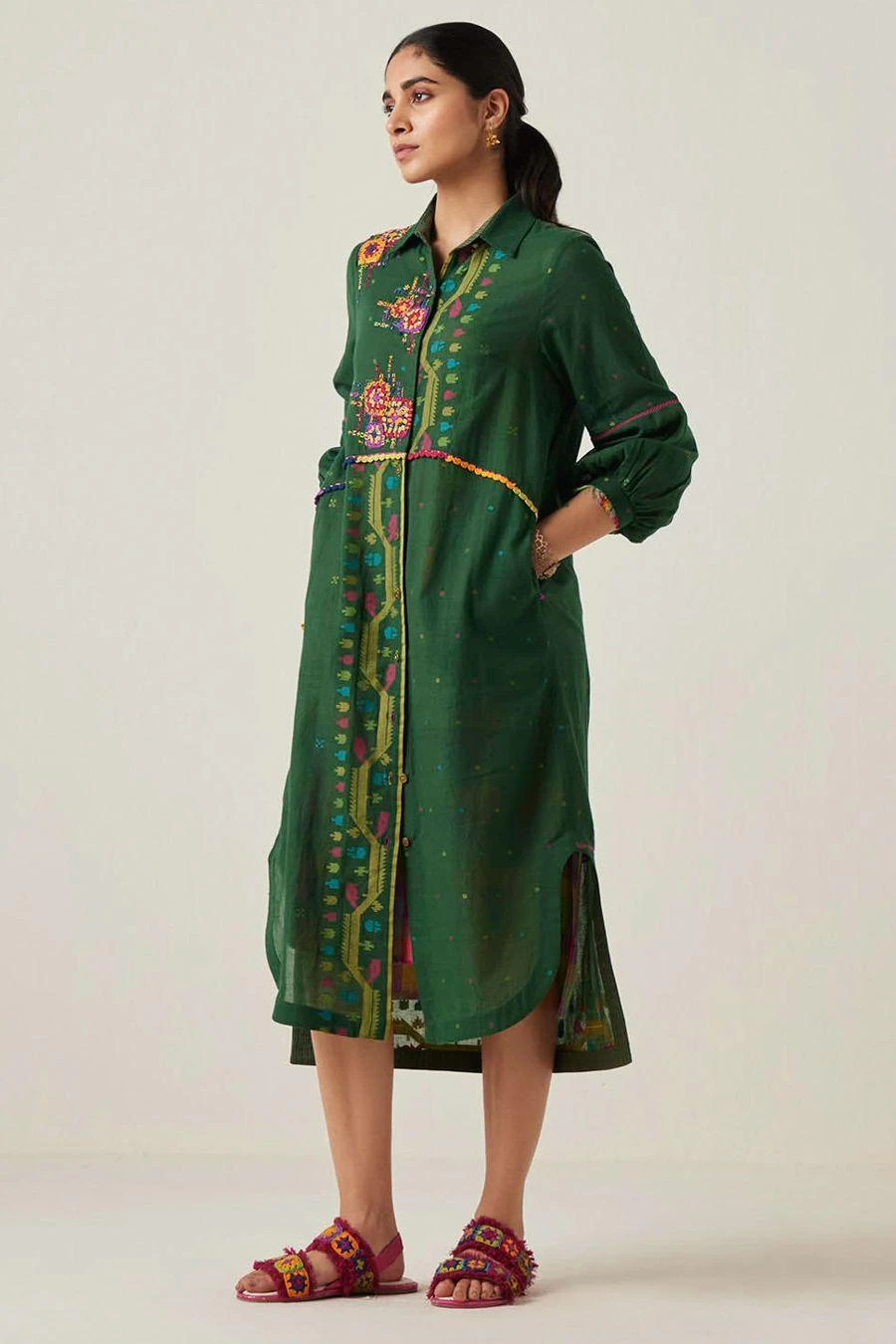 Sunira Designs Green Gulzaar Shirt Dress 3 Sunira Designs Green Gulzaar Shirt Dress - Image 3