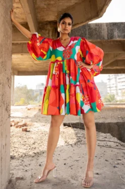 Pooja Keyur Colour Burst Pleated Dress