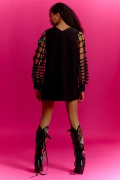 Mini Sondhi Black Balloon Sleeve Dress -Inca Clothing Shop 22623ms41 5