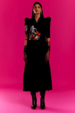 Mini Sondhi Black Threadwork Jacket With Dress