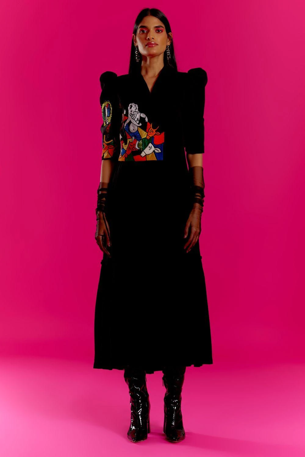 Mini Sondhi Black Threadwork Jacket With Dress 1 Mini Sondhi Black Threadwork Jacket With Dress