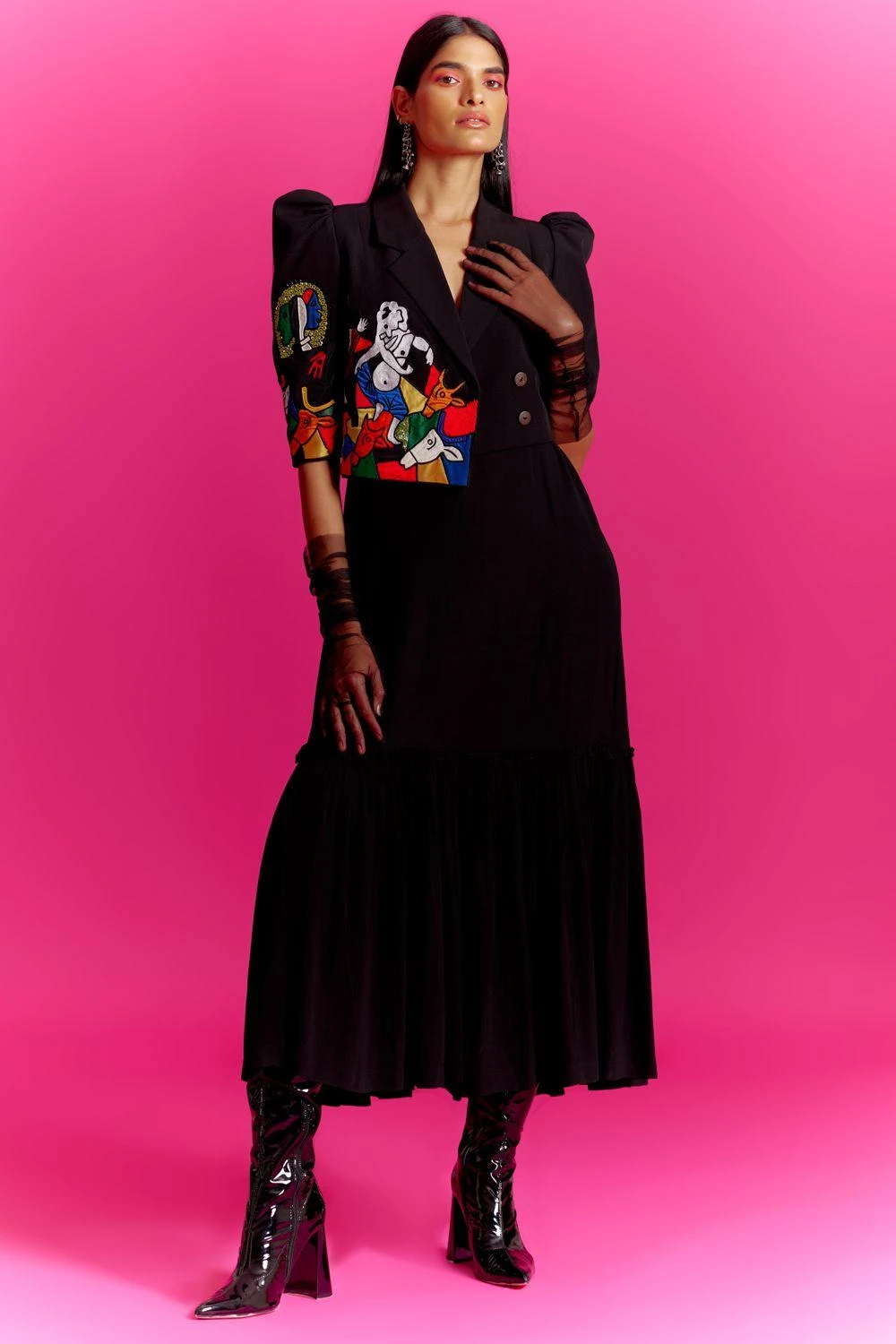 Mini Sondhi Black Threadwork Jacket With Dress 2 Mini Sondhi Black Threadwork Jacket With Dress - Image 2