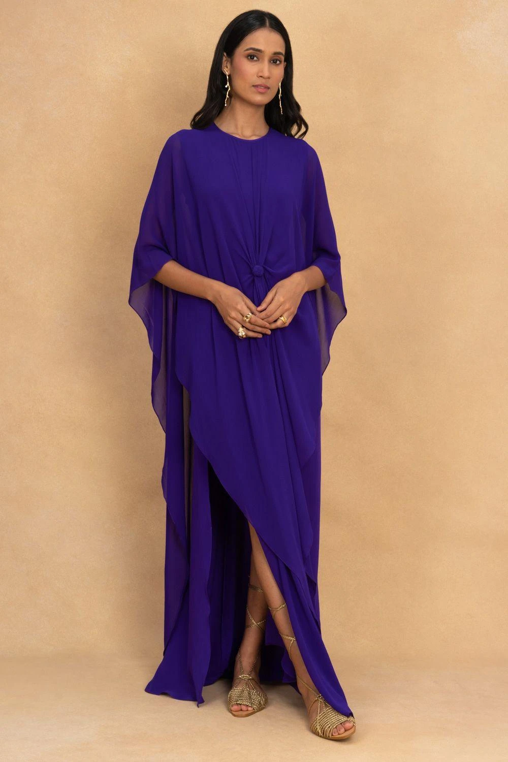 Stephany Purple Front Knot Kaftan Dress 1 Stephany Purple Front Knot Kaftan Dress