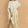 Stephany Beige Front Knot Kaftan Dress