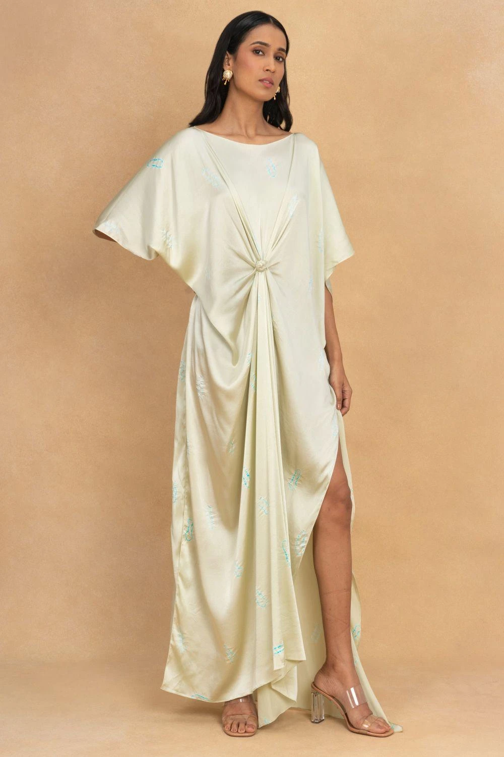 Stephany Beige Front Knot Kaftan Dress 2 Stephany Beige Front Knot Kaftan Dress - Image 2