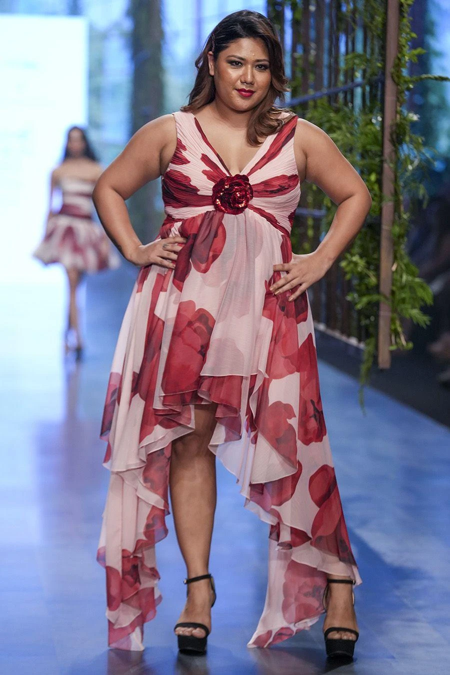 Gauri & Nainika Pink Floating Peony Asymmetric Dress 1 Gauri & Nainika Pink Floating Peony Asymmetric Dress