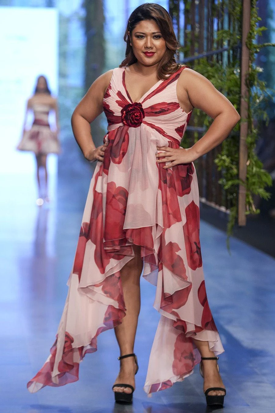 Gauri & Nainika Pink Floating Peony Asymmetric Dress 2 Gauri & Nainika Pink Floating Peony Asymmetric Dress - Image 2