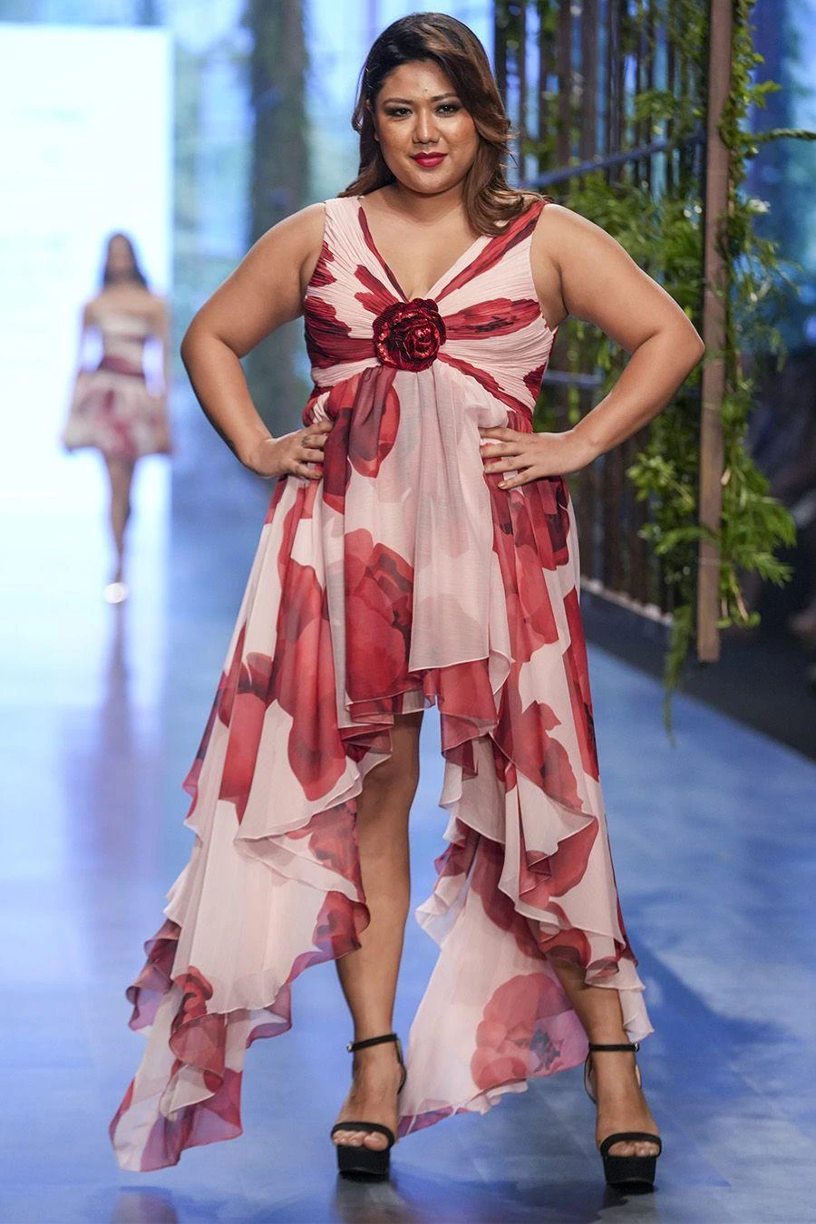 Gauri & Nainika Pink Floating Peony Asymmetric Dress 3 Gauri & Nainika Pink Floating Peony Asymmetric Dress - Image 3