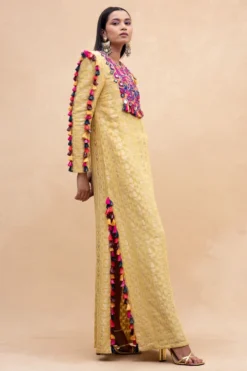 Payal Singhal Yellow Embroidered Dress With Multicolour Tassels -Inca Clothing Shop 232pys3 3