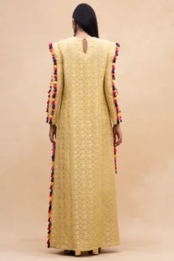Payal Singhal Yellow Embroidered Dress With Multicolour Tassels -Inca Clothing Shop 232pys3 5