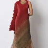 Kiran Uttam Ghosh Red Ombre Pleated Draped Dress
