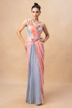 Amit Aggarwal Blush & Grey Draped Dress
