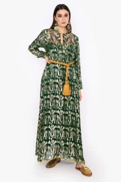 Heirloom By Rara Avis Deep Green Hamsa Embroidered Scalloped Dress