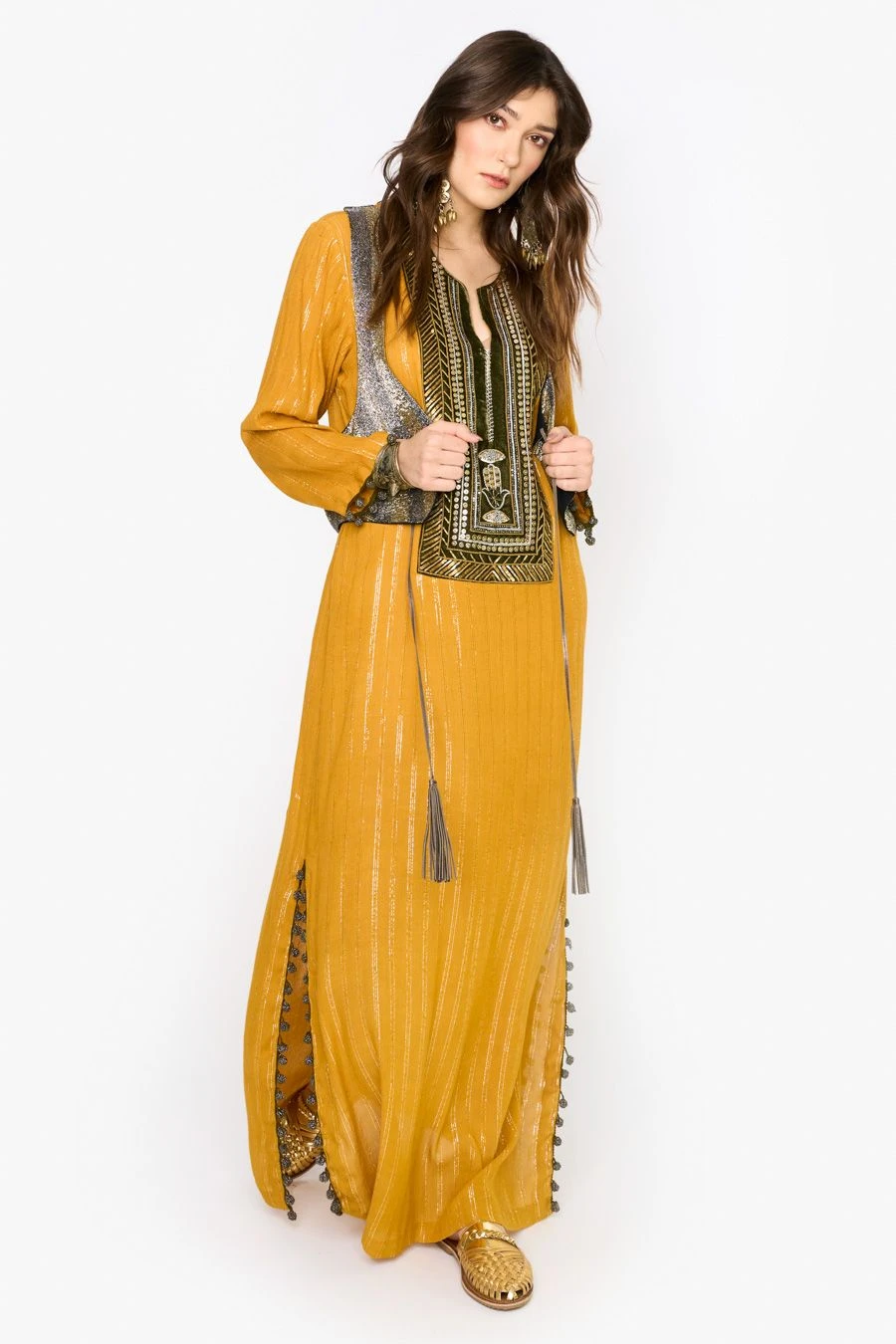 Heirloom By Rara Avis Yellow Ochre Embroidered Column Dress 1 Heirloom By Rara Avis Yellow Ochre Embroidered Column Dress