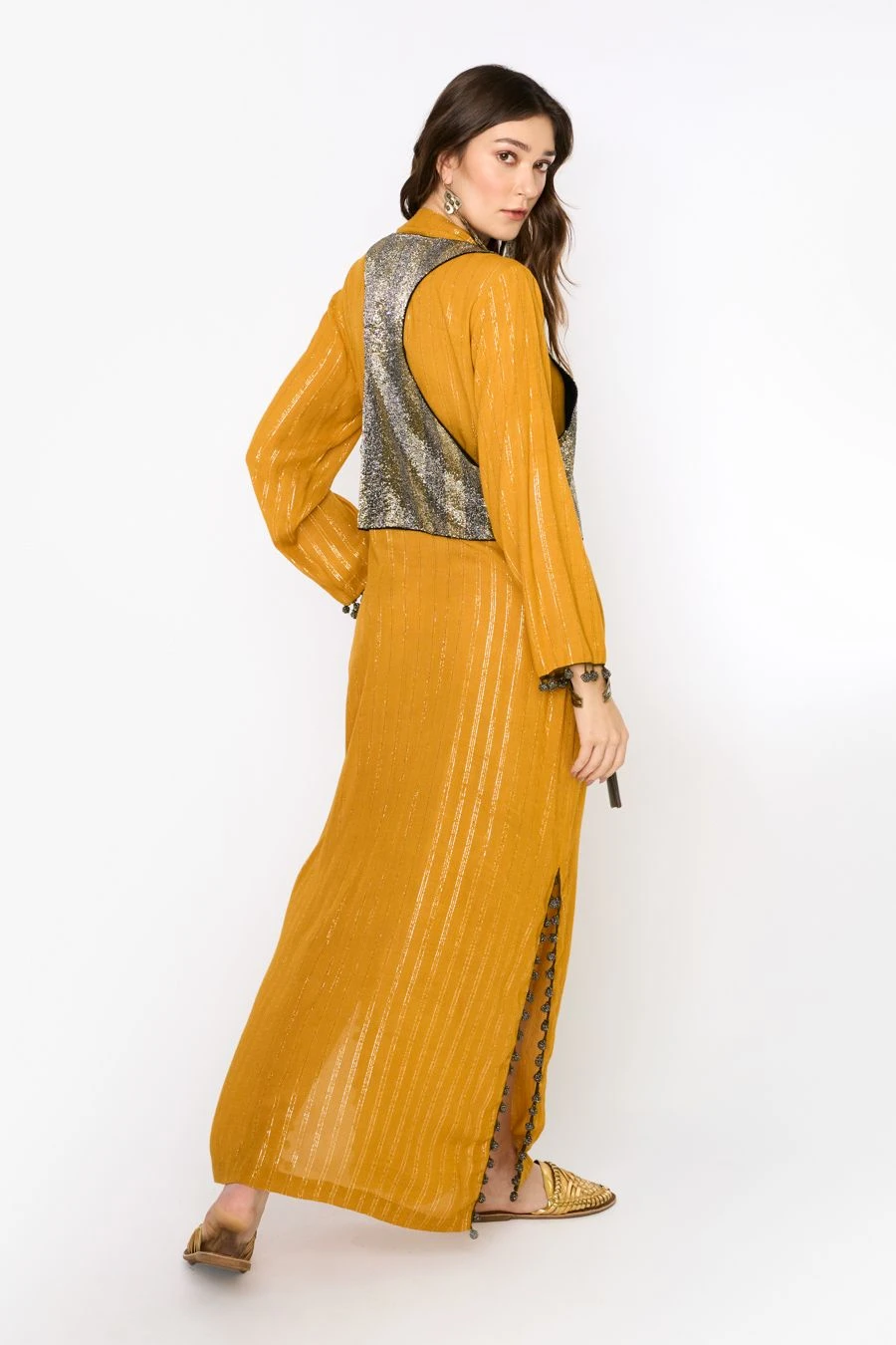 Heirloom By Rara Avis Yellow Ochre Embroidered Column Dress 4 Heirloom By Rara Avis Yellow Ochre Embroidered Column Dress - Image 4