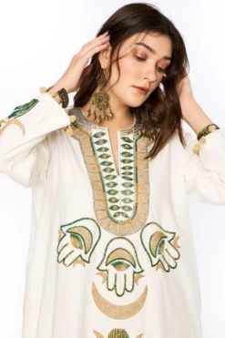 Heirloom By Rara Avis Off White Hamsa Embroidered Column Dress -Inca Clothing Shop 23rh45 3