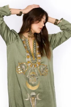 Heirloom By Rara Avis Sage Green Hamsa Embroidered Column Dress -Inca Clothing Shop 23rh48 4