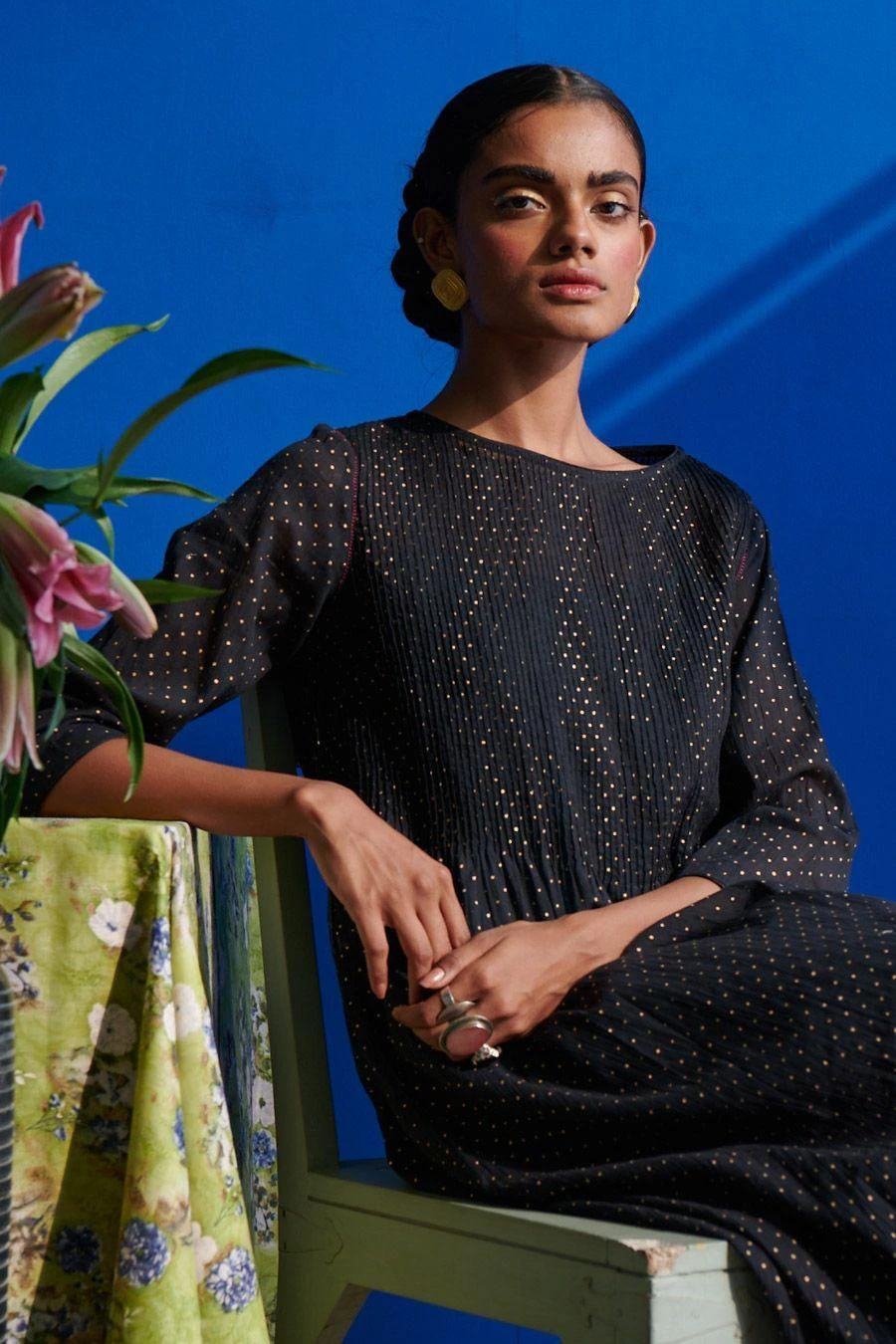 Indigene Black & Teal Pintucked Dress 2 Indigene Black & Teal Pintucked Dress - Image 2