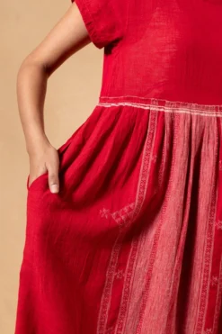 Injiri Red Handcrafted Kala Cotton Dress -Inca Clothing Shop 24323ijr2 4