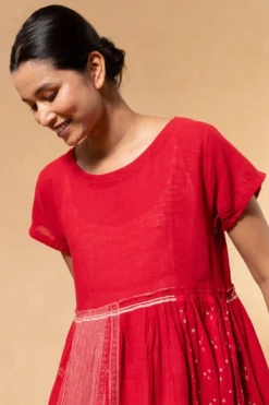 Injiri Red Handcrafted Kala Cotton Dress -Inca Clothing Shop 24323ijr2 5