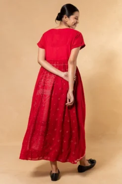 Injiri Red Handcrafted Kala Cotton Dress -Inca Clothing Shop 24323ijr2 6