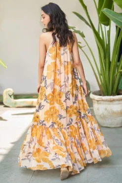 Varun Bahl Pret Yellow Floral Halter Neck Dress 7 Varun Bahl Pret Yellow Floral Halter Neck Dress -Inca Clothing Shop 24723vb10 4