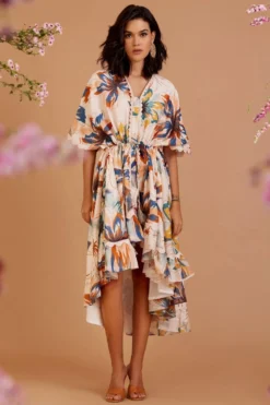 Varun Bahl Pret Ivory Floral Printed Hi-low Dress