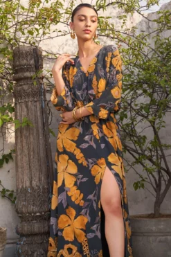 Varun Bahl Pret Azalea Grey Maxi Dress -Inca Clothing Shop 24723vb6 4