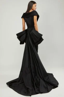 Gauri & Nainika Black Off Shoulder Duchess Satin Dress -Inca Clothing Shop 248g n14 3