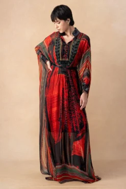 Nikita Mhaisalkar Red & Black Abstract Printed Maxi Dress