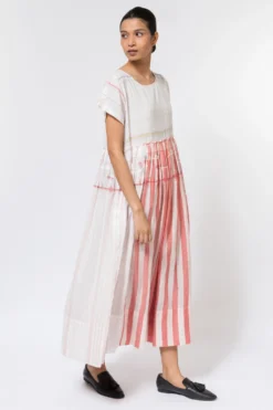 Injiri White & Red Striped Jamdani Dress -Inca Clothing Shop 252inj14 3