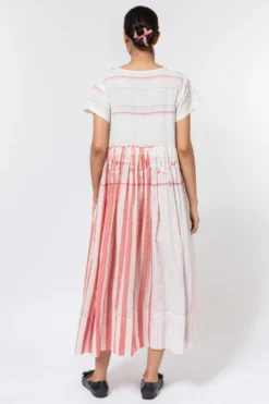 Injiri White & Red Striped Jamdani Dress -Inca Clothing Shop 252inj14 5
