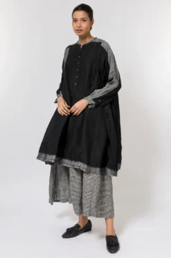 Injiri Black Linen Flared Dress