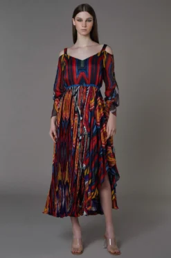 Saaksha & Kinni Abstract Printed Dress With Micro Pleating