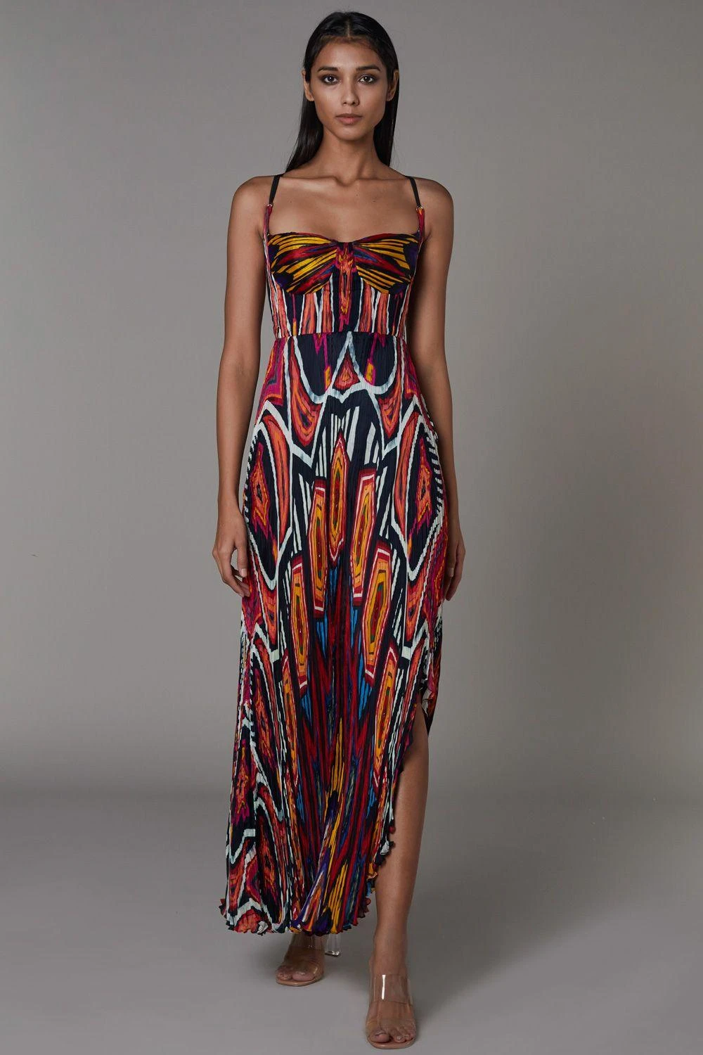 Saaksha & Kinni Hand Micro Pleated Abstract Print Asymmetric Dress 1 Saaksha & Kinni Hand Micro Pleated Abstract Print Asymmetric Dress