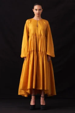Amrich Ari Yellow Handwoven Tiered Dress