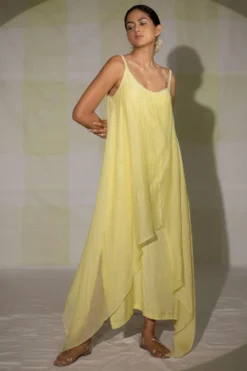 Deep Thee Lemon Yellow Hand Embroidered Slip Dress