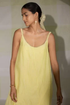 Deep Thee Lemon Yellow Hand Embroidered Slip Dress -Inca Clothing Shop 25dt2 3